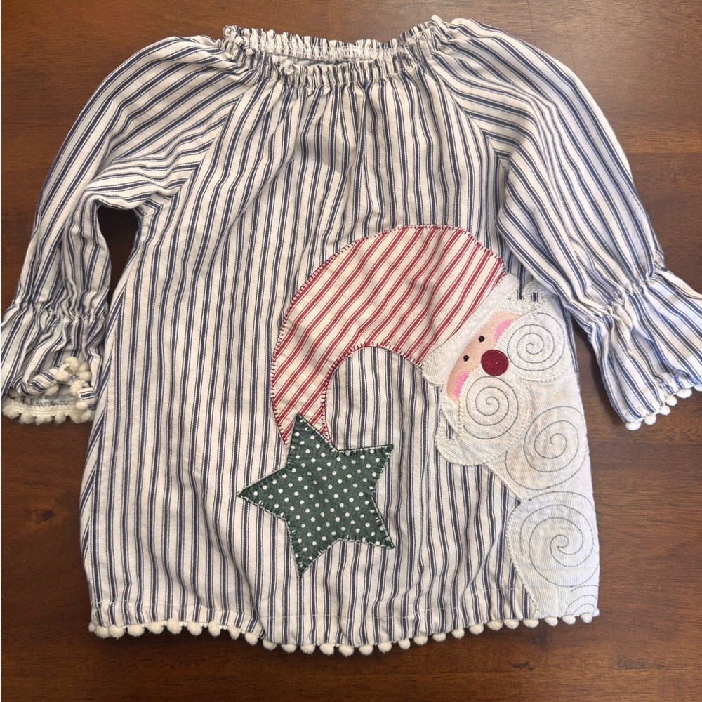 Mud Pie Blue and White Striped Santa Dress